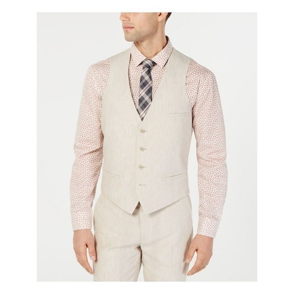 Bar Iii Suit Vest Tan Solid Linen Finish, M - Picture 1 of 7